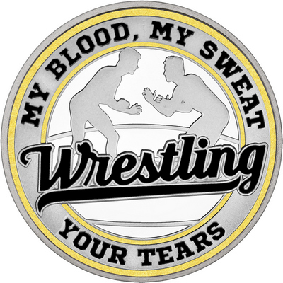 Black "Wrestling" with Gold Outer Circular Borders
